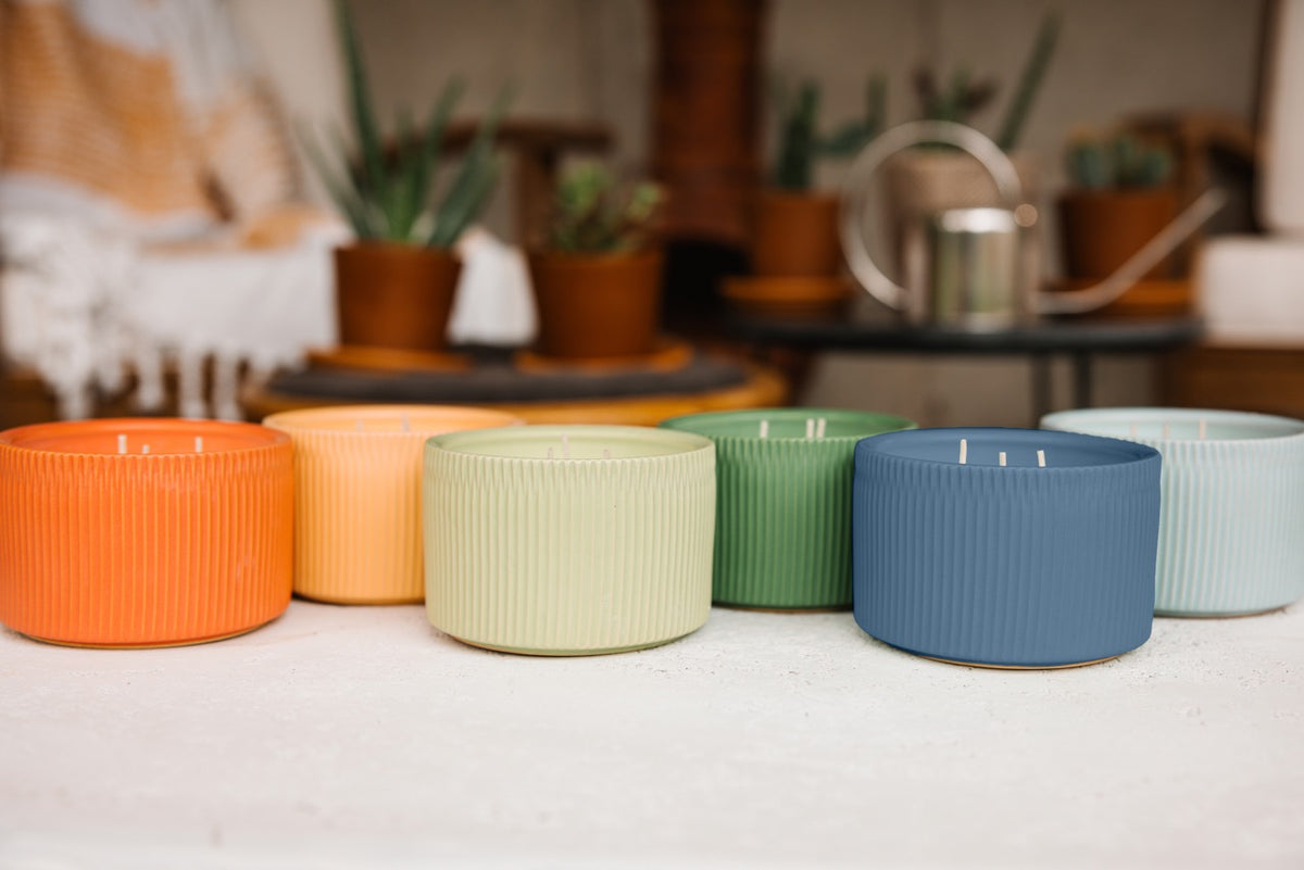 A Full Set of all 6 3-Wick Ceramic Candles.