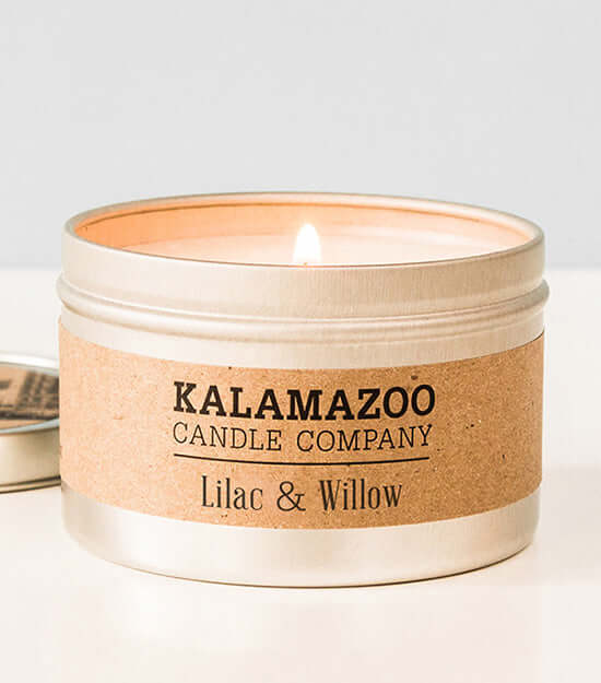Lilac & Willow Candles Like spring rain dripping from flower blossoms, this soy candle has notes of pink lilac, jasmine, cherry blossom, and bergamot freshened with green willow. All Kalamazoo Candles are: 100% natural scented soy wax; produced using loca