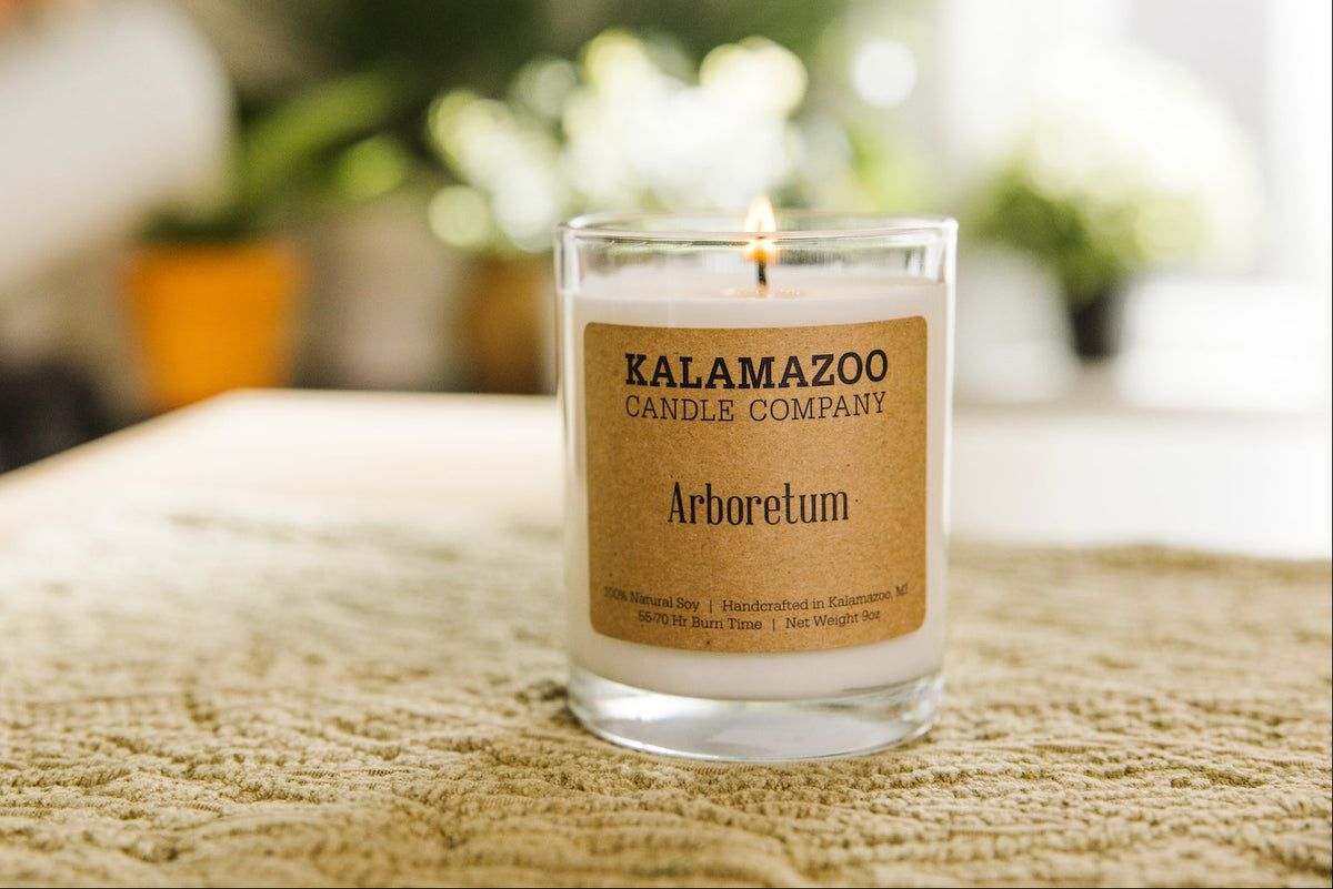 An Arboretum candle with plants
