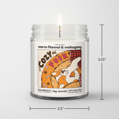 "Cozy as Fuck" Warm Flannel &amp; Mahogany - 5oz Soy Candle