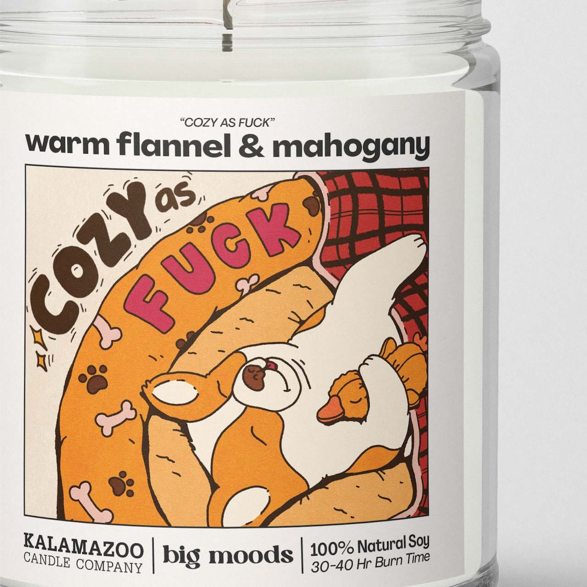 "Cozy as Fuck" Warm Flannel &amp; Mahogany - 5oz Soy Candle