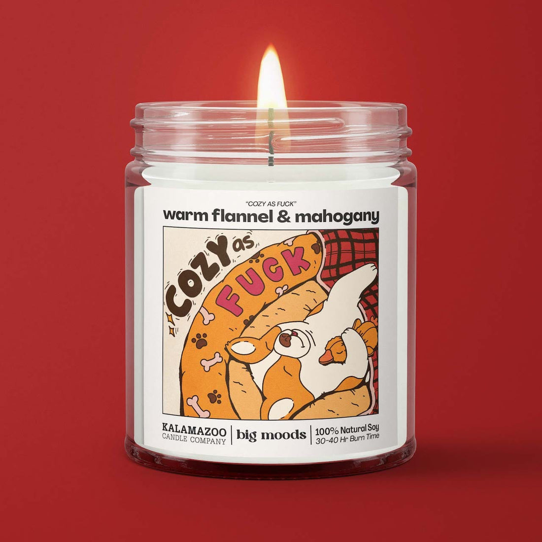 "Cozy as Fuck" Warm Flannel &amp; Mahogany - 5oz Soy Candle