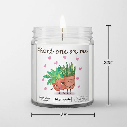 "Plant One On Me" Green Agave Cactus  - 5oz Soy Candle