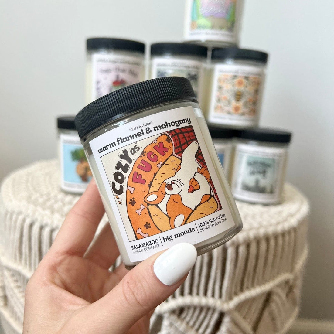 "Cozy as Fuck" Warm Flannel &amp; Mahogany - 5oz Soy Candle