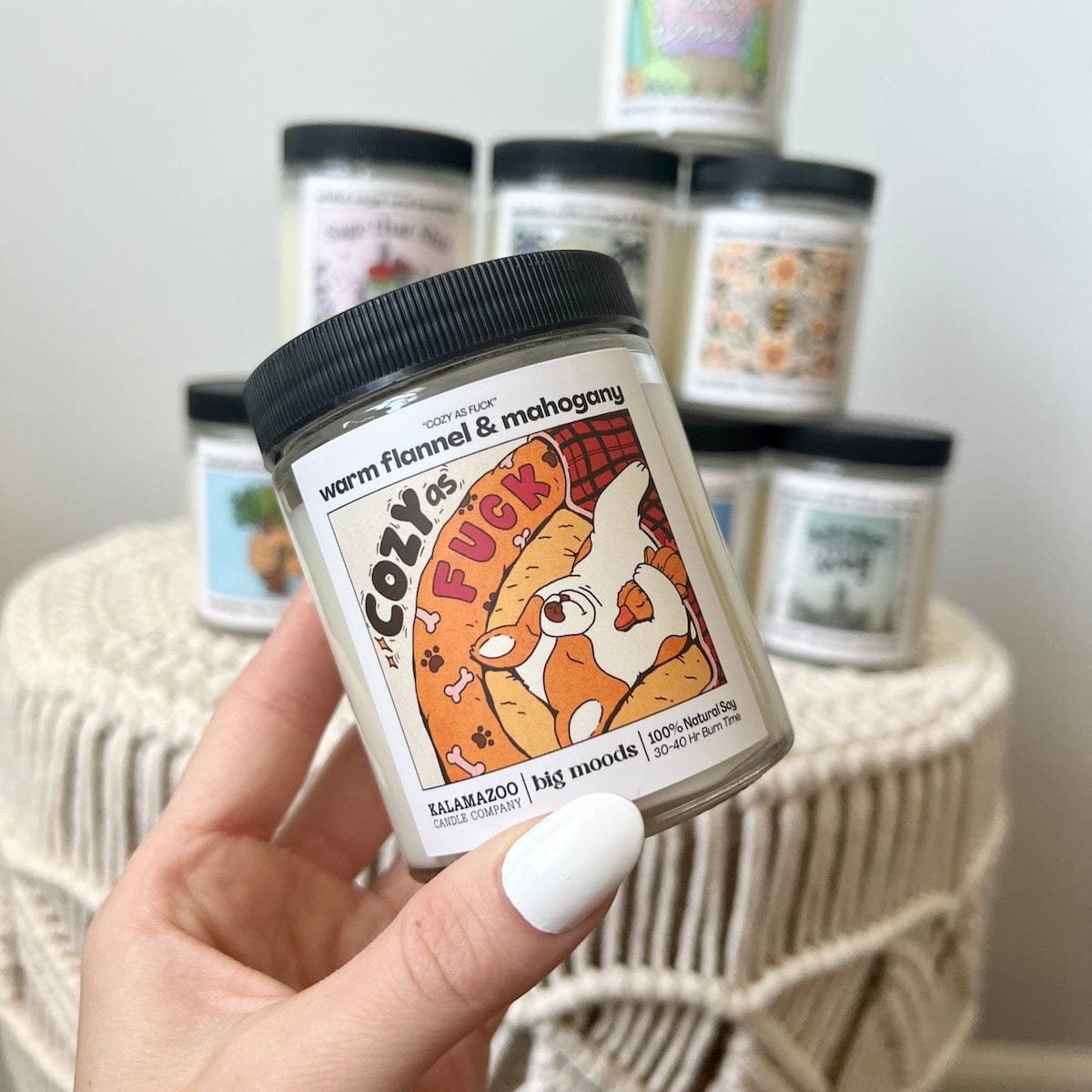 "Cozy as Fuck" Warm Flannel &amp; Mahogany - 5oz Soy Candle